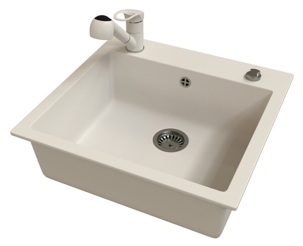 Gránit mosogató EOS Como + Kihúzható zuhanyfejes Shower csaptelep + dugókiemelő + szifon (fehér)
