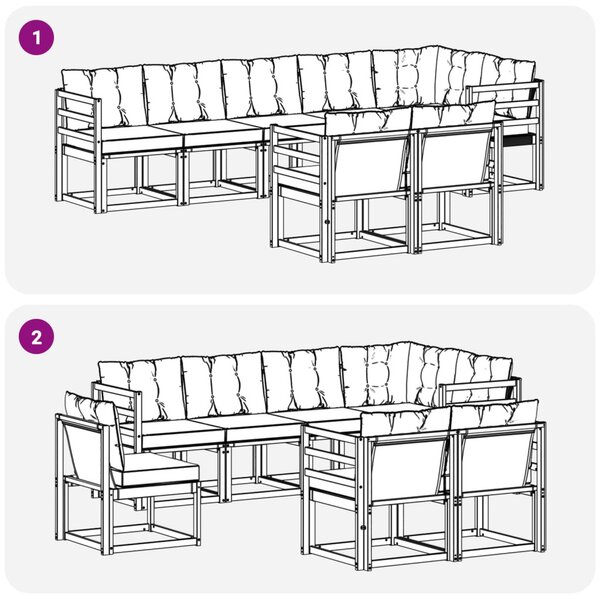Kültéri kanapé szett párnával 8 pcs Természetes és fekete
