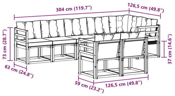 Kültéri kanapé szett párnával 8 pcs Természetes és fekete