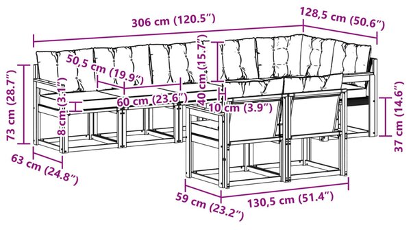 Kültéri kanapé szett párnával 8 pcs Természetes és krémszínű