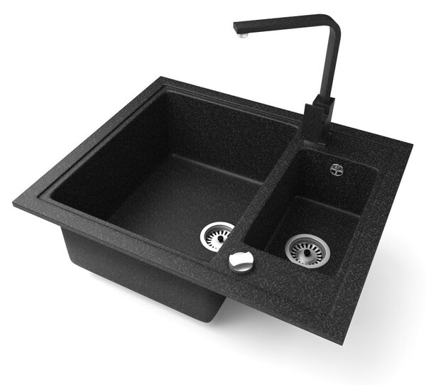 Gránit mosogató NERO Arriva + Design csaptelep + dugókiemelő (fekete)