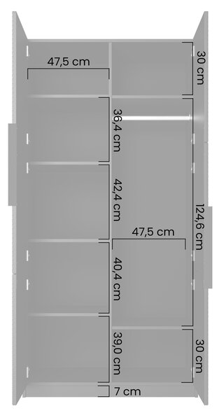 Asha ruhásszekrény, bordázott előlappal és fém fogantyúkkal, 100 cm - artisan tölgy / matt fekete / fekete fogantyúk