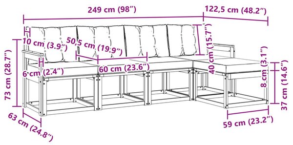 Kültéri kanapé szett párnával 5 pcs Fehér és Fekete