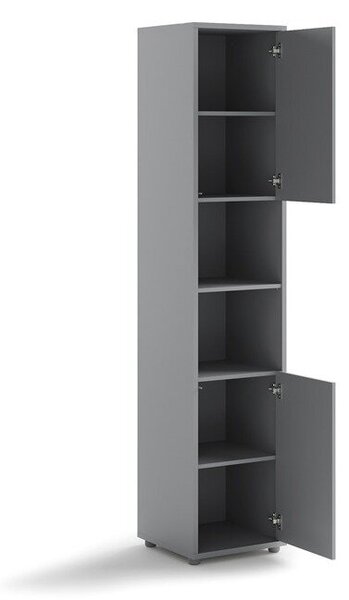 Könyvespolc Concept Lenart III, Ajtókkal, Zárt, Fiókokkal, Laminált forgácslap, 218x45x46cm, Szürke
