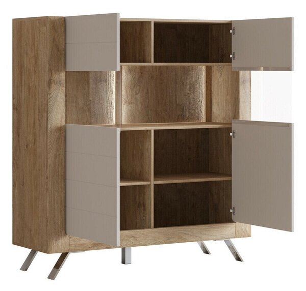 Könyvespolc Sovera 106, Ajtókkal, Zárt, Közepes sűrűségű farostlemez, Laminált forgácslap, Üveg, 137x128x44cm, Arany tölgy, Kasmír