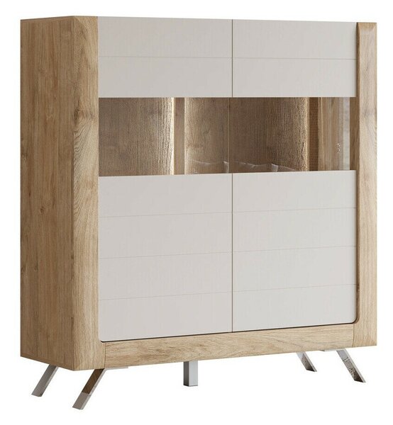 Könyvespolc Sovera 106, Ajtókkal, Zárt, Közepes sűrűségű farostlemez, Laminált forgácslap, Üveg, 137x128x44cm, Arany tölgy, Kasmír
