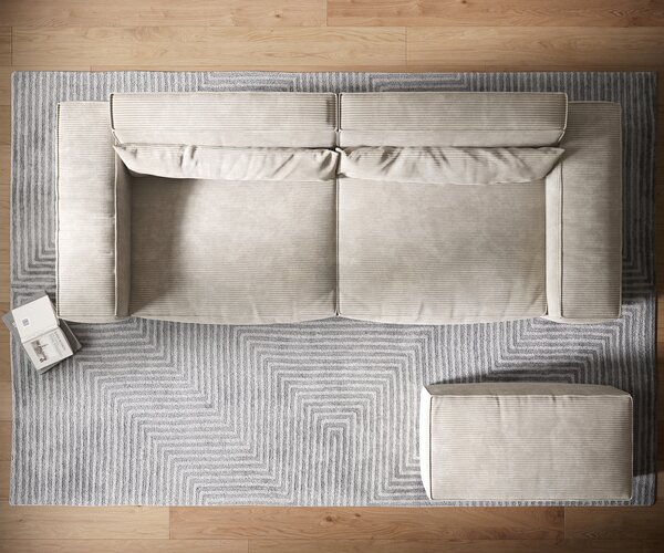 DELIFE Nagy kanapé Sirpio XL 270x130 cm kordbársony bézs puffal