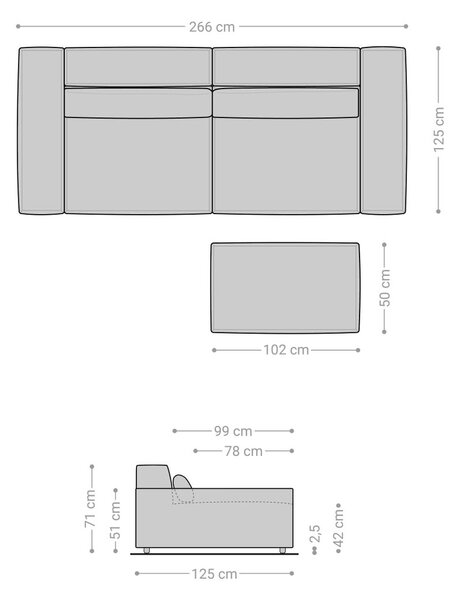 DELIFE Nagy kanapé Sirpio XL 270x130 cm bőr imitáció vintage antracit puffal