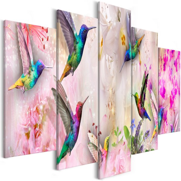 Kép - Colourful Hummingbirds (5 Parts) Wide Pink