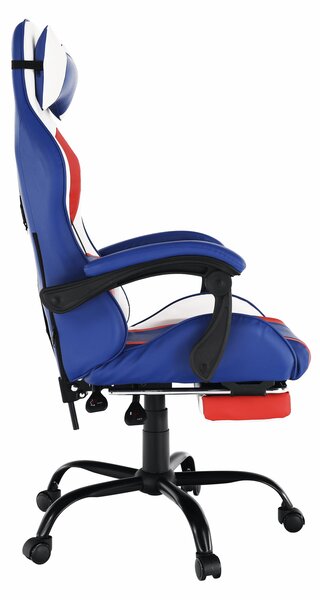 KONDELA Irodai/gamer szék, kék/piros/fehér, CAPTAIN NEW