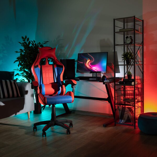 KONDELA Irodai/gamer szék, kék/piros, SPIDEX NEW