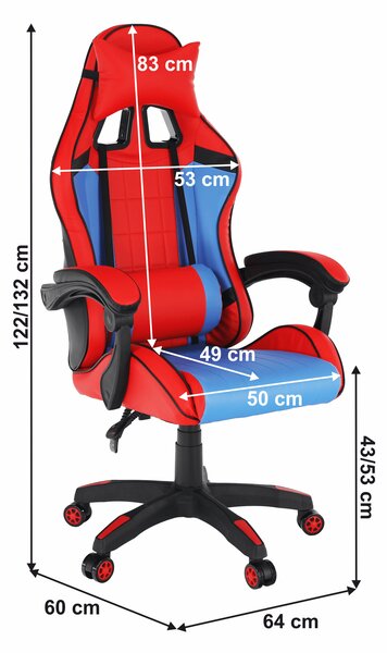 KONDELA Irodai/gamer szék, kék/piros, SPIDEX NEW