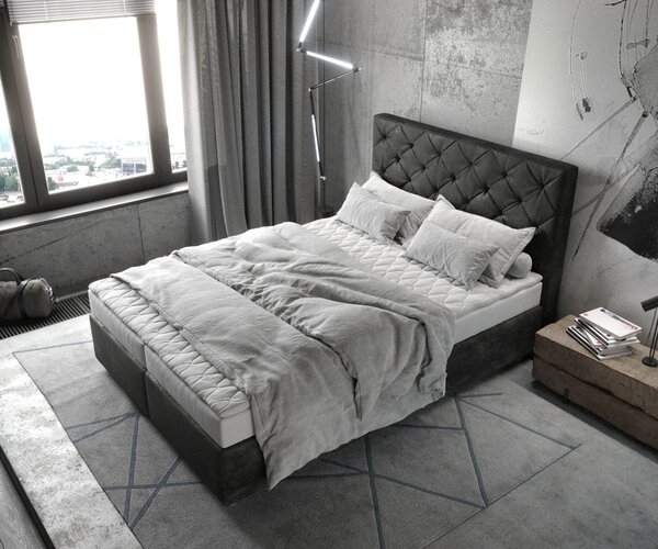 DELIFE Boxspring ágy Dream-Great 140x200 cm mikroszálas antracit vintage matraccal és topperrel