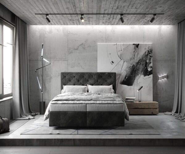 DELIFE Boxspring ágy Dream-Great 140x200 cm mikroszálas antracit vintage matraccal és topperrel