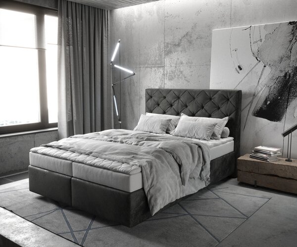 DELIFE Boxspring ágy Dream-Great 140x200 cm mikroszálas antracit vintage matraccal és topperrel