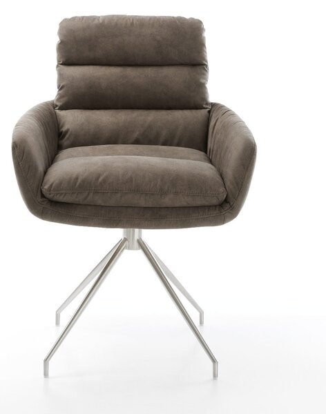 DELIFE Étkezőszék Abelia-Flex karfás mikroszálas taupe vintage kereszt láb kúpos rozsdamentes acélból