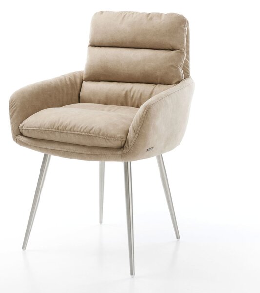 DELIFE Étkezőszék Abelia-Flex karfás mikroszálas bézs vintage 4 lábú kúpos rozsdamentes acél