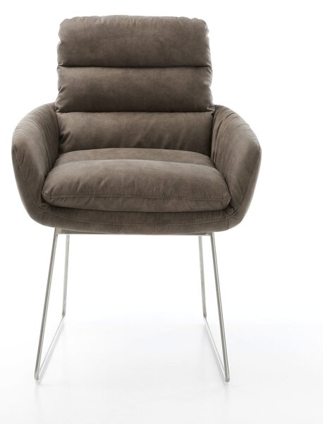 DELIFE Étkezőszék Abelia-Flex karfás mikroszálas taupe vintage vékony lábazat rozsdamentes acél