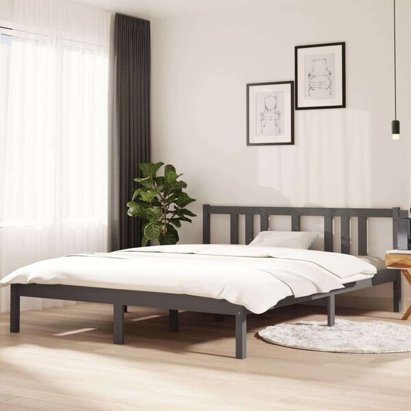 VidaXL szürke tömör fa ágykeret 150x200 cm (5FT King Size)