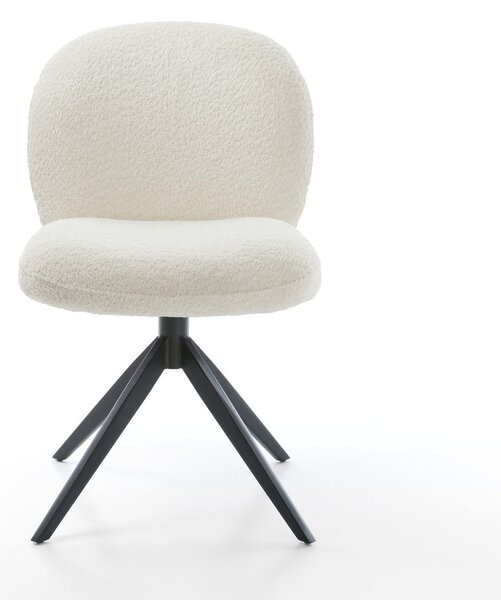 DELIFE Étkezőszék Nube-Flex bouclé fehér kereszt láb széles fekete 360° forgatható billenő zsákrugó