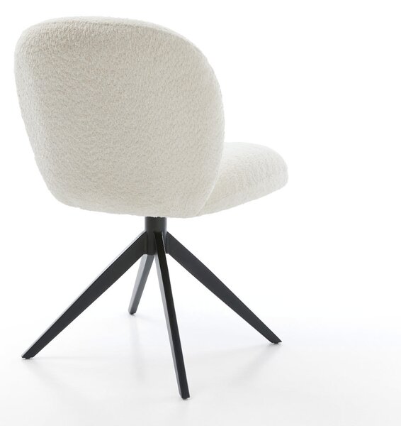 DELIFE Étkezőszék Nube-Flex bouclé fehér kereszt láb széles fekete 360° forgatható billenő zsákrugó