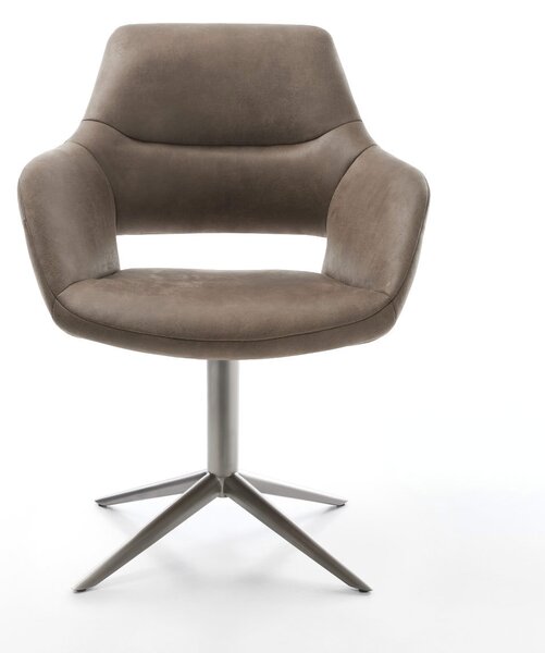 DELIFE Étkezőszék Yago-Flex karfás mikroszálas taupe vintage grafit láb 360° forgatható hintamechanizmus zsákrugós