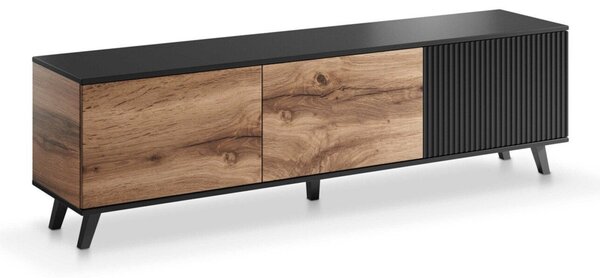 TV-állvány Luelia 115, Közepes sűrűségű farostlemez, Laminált forgácslap, 52x180x40cm, Wotan tölgy, Fekete