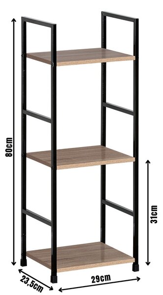 Intenso Home 3 szintes nyitott könyvespolc 29 x 80cm (Aranytölgy) | Univerzális tároló állvány fém lábakkal