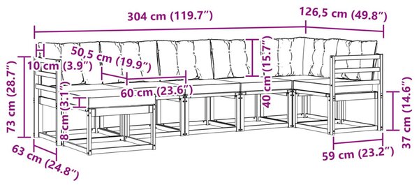 Kültéri kanapé szett 7 pcs Természetes és Világosszürke