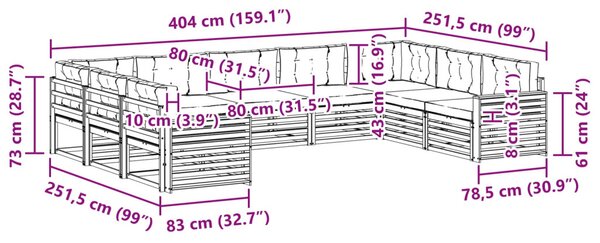 Kültéri kanapé szett párnával 9 pcs Természetes és krémszínű