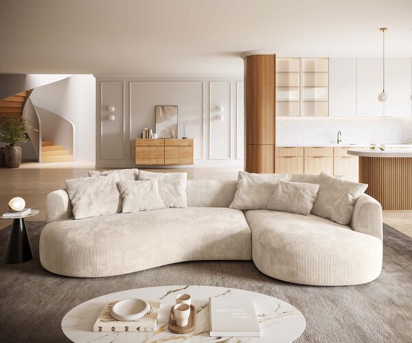 DELIFE Kanapé Edina 330x170 cm kordbársony bézs