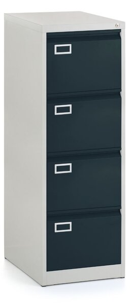Fém iratszekrény A4 - 4 fiók, 45,5 x 62 x 132 cm, hengerzár, antracit - ral 7016