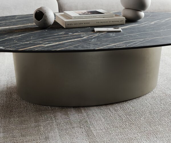 DELIFE Dohányzóasztal Casilda 150x90 cm kerámia Laminam®Noir Desir barna középső láb titán effekt felület