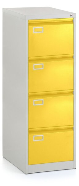 Fém iratszekrény A4 - 4 fiók, 45,5 x 62 x 132 cm, hengerzár, sárga - ral 1023