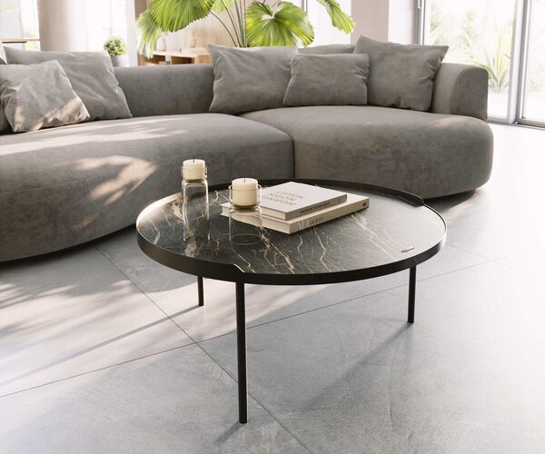 DELIFE Dohányzóasztal Torell 80x80 cm kerámia Laminam®Noir Desir barna fémkeret titán effekt felület