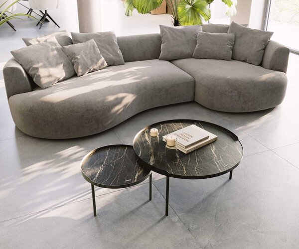 DELIFE Dohányzóasztal Torell 80x80 cm kerámia Laminam®Noir Desir barna fémkeret titán effekt felület