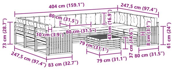 Kültéri kanapé szett 10 pcs Természetes és Világosszürke