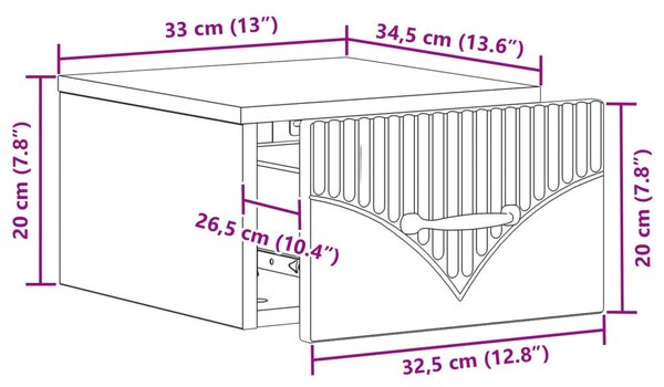 Fali éjjeli szekrény 2 pcs Fekete 34,5 x 33 x 20 cm Szerelt Fa