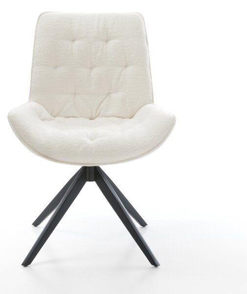 DELIFE Étkezőszék Taimi-Flex bouclé puha bézs kereszt láb széles fekete 360° forgatható billenő