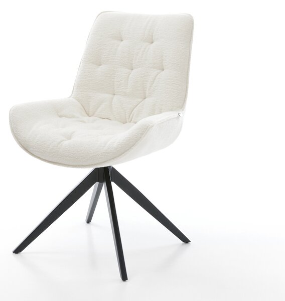 DELIFE Étkezőszék Taimi-Flex bouclé puha bézs kereszt láb széles fekete 360° forgatható billenő