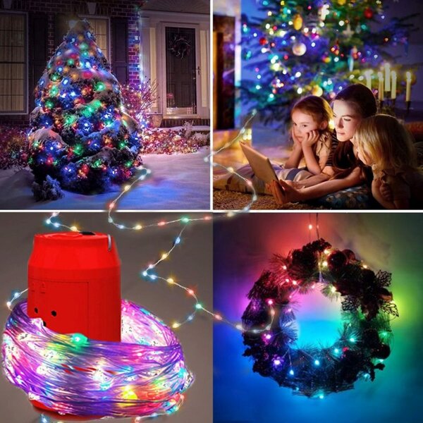 Eco salt karácsonyi installáció, 100 RGB mikro LED, víz- és sóellátás, 10 m hosszú, 6 szín, 7 világítási mód, IP65