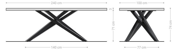 DELIFE Étkezőasztal Edge 240x100 akác természetes kereszt láb téglalap rozsdamentes acél Live-Edge