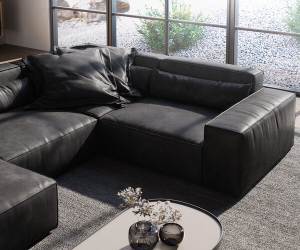 DELIFE "U" alakú kanapé Sirpio 300x210 cm bőr imitáció vintage antracit variálható rekamié