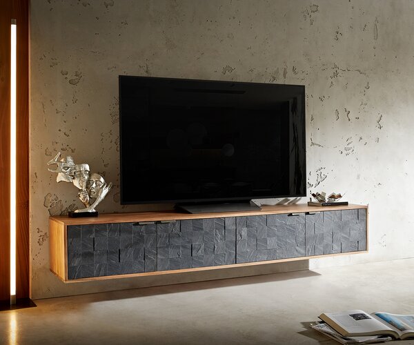 DELIFE TV szekrény Teele 200 cm akác természetes pala 4 ajtós lebegő