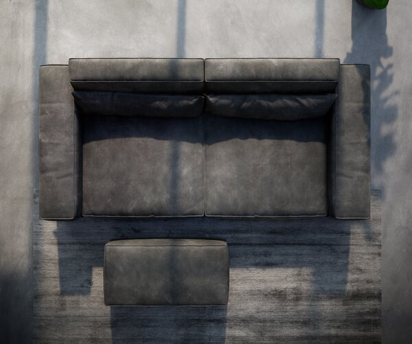 DELIFE Nagy kanapé Sirpio XL 270x130 cm bőr imitáció vintage antracit puffal