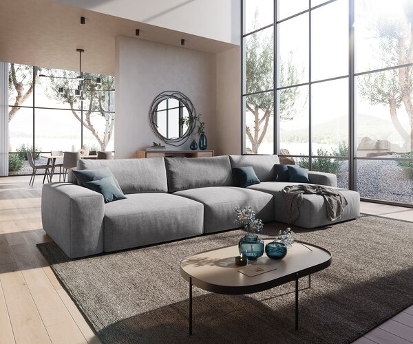 DELIFE Sarokkanapé Lanzo XL 380x180 cm mikroszálas szürke változtatható rekamié