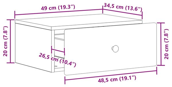 Fali éjjeli szekrény fiókkal Magasfényű Fehér 49 x 34,5 x 20 cm