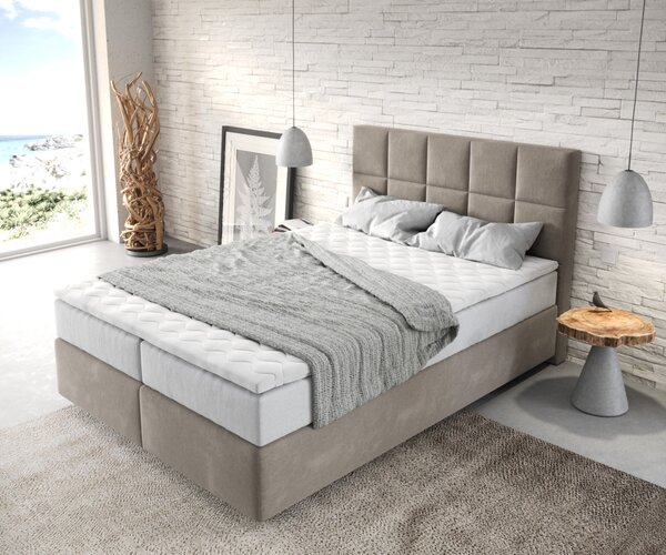 DELIFE Boxspring ágy Dream-Fine 140x200 cm mikroszálas bézs zsákrugós matraccal és visco topperrel