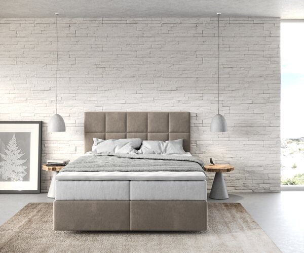 DELIFE Boxspring ágy Dream-Fine 140x200 cm mikroszálas bézs zsákrugós matraccal és visco topperrel
