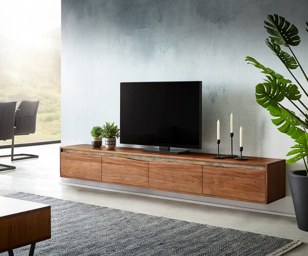 DELIFE TV szekrény Stonegrace 220 cm akác barna természetes él 4 ajtós lebegő